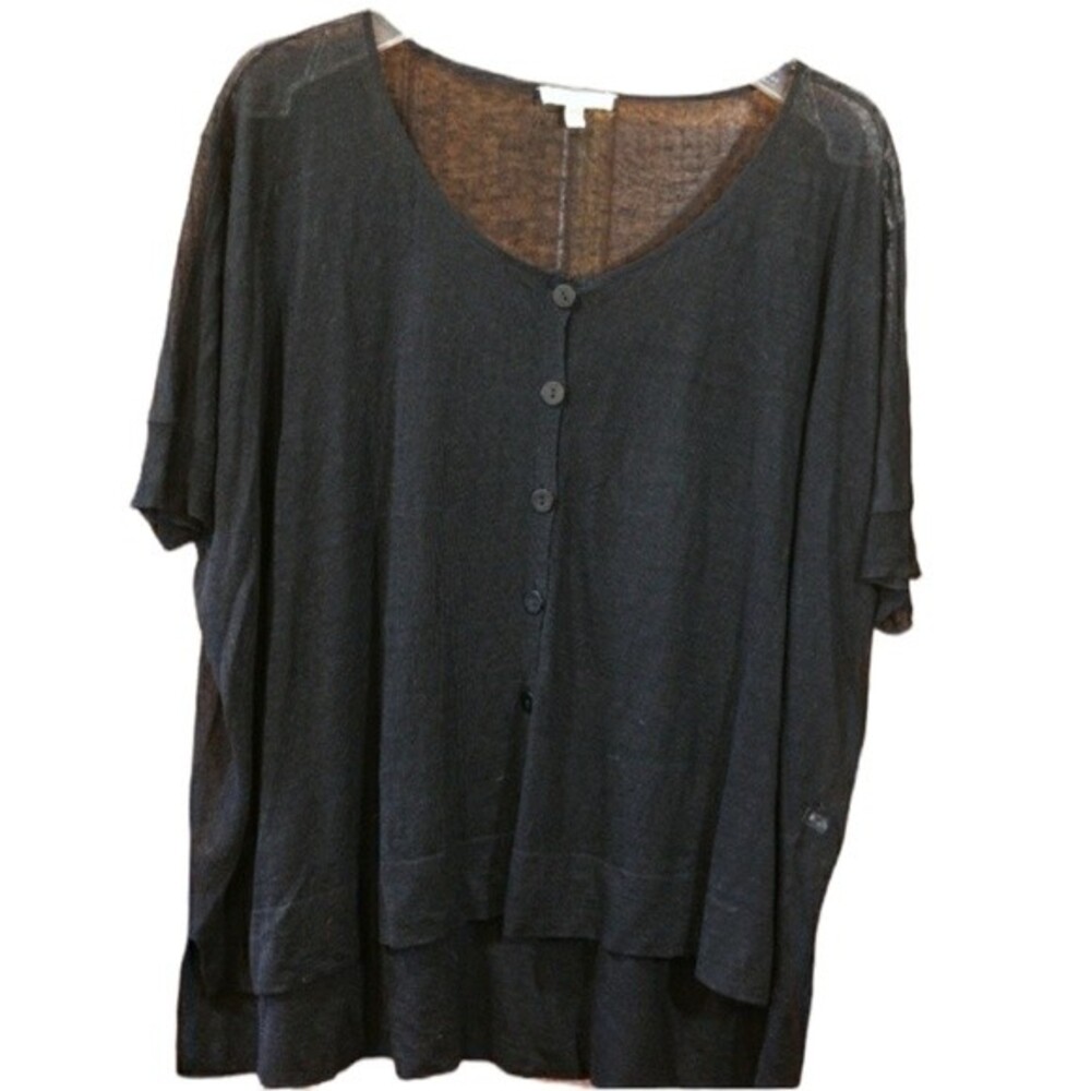Eileen Fisher Black Sheer Hemp Cardigan Sweater Small Oversize
